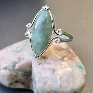 Dynasty ✦ Certified Burmese Jade Marquise Swirl Ring ✦ 925 Silver Size 6 NWT